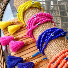 Bracelete de Miçangas com Olho Grego e Tassel - Ateliê da Amanda