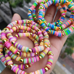 Pulseiras Discos Coloridos e Bolinhas Douradas - loja online