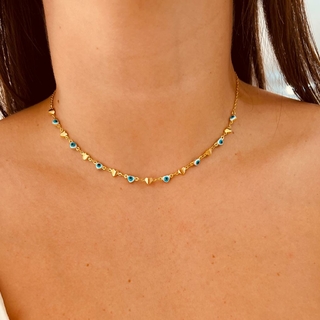 Choker de coração e Olho Grego Dourada Roberta