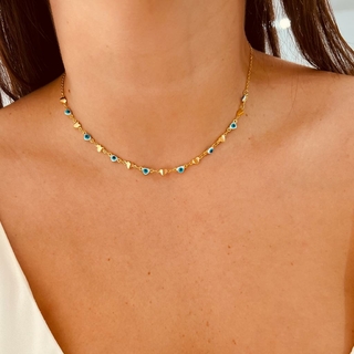 Choker de coração e Olho Grego Dourada Roberta