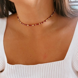 Choker Cristal Rosa com Dourado e Inicial