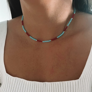 Choker Dourada Azul e Rosa com Inicial