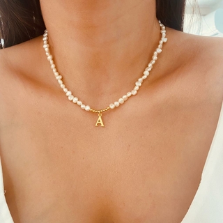 Choker Pérola de Água Doce com Inicial