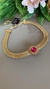 Choker malha dourada com pedra pink