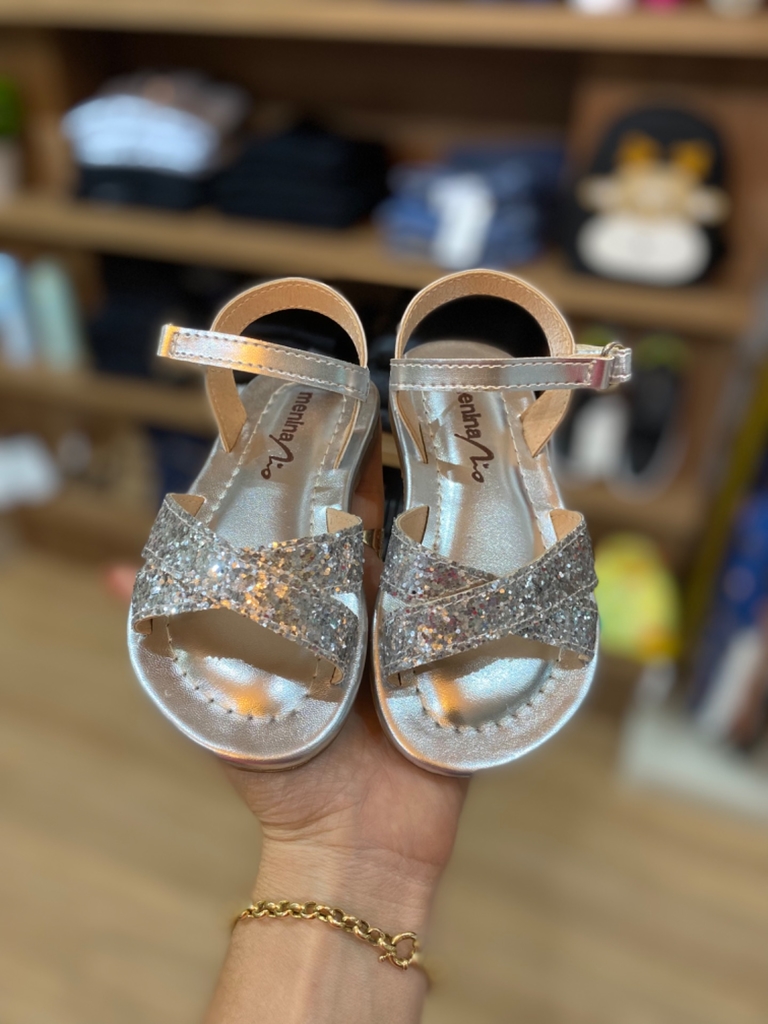 Sandália Infantil Glitter Prata Menina Rio