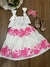 Vestido Infantil Midi Branco de Off White com Laço e Flores Rosa Neon Momi H5601