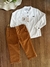 Conjunto Social Infantil Camisa Gola Padre Branca e Calça Sarja Caramelo Leley Kids 1092A