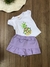 Conjunto Infantil Blusa Abacaxi e Short Saia Lillás com Glitter Duzizo 7906