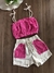 Conjunto Infantil Top Cropped Rosa e Short em Linho com Rosa Kukiê 77693