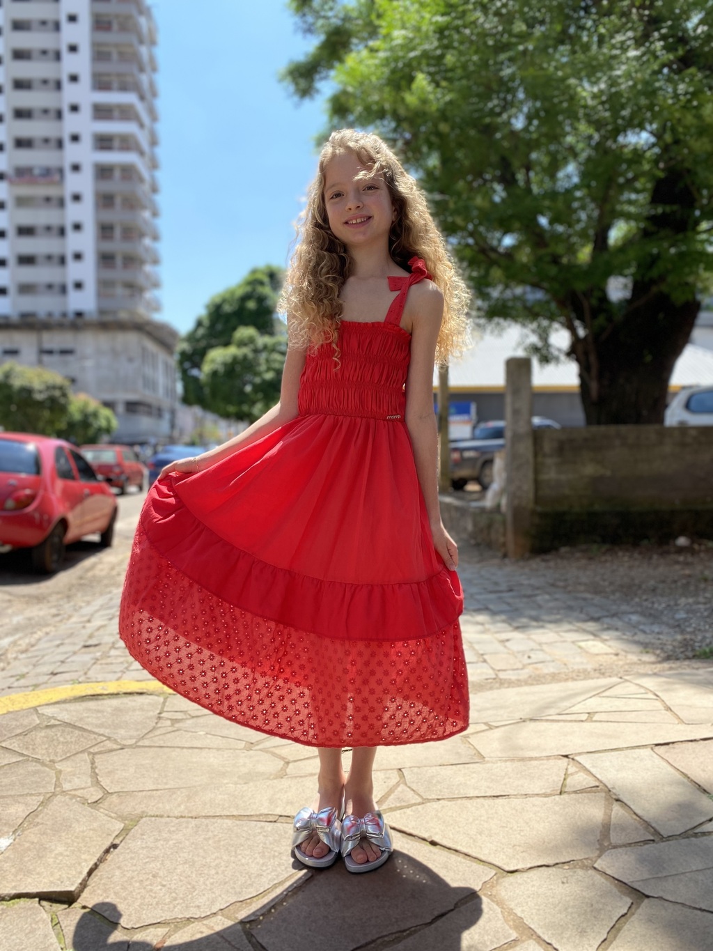 Vestido Vermelho Lasie com Lastex Momi H3832