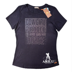 T-Shirt Zoe Horse Feminina Cowgirl Rodeo Preta 2268