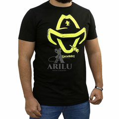 Camiseta Sacudido's Masculino SCD Plastisol Preto e Amarelo CMP-07