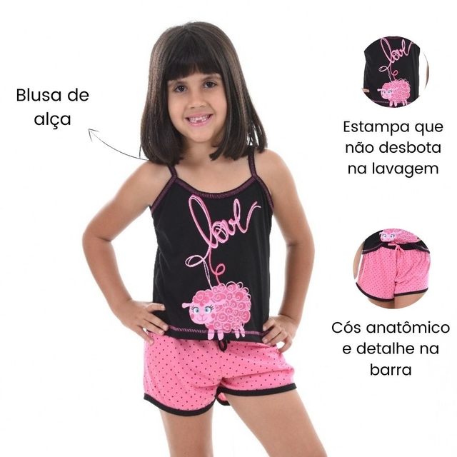Pijama Curto Infantil Feminino de Alcinha para Meninas