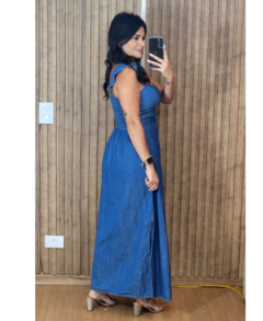 Vestido Jeans Longo Manga Babado - comprar online