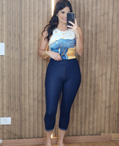 Calça Coton Capri imitação jeans - Tati Perale Modas 