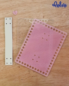 Kit de Bases de Acrílico Farmacinha para Crochê com Tampa Poá Rosa/Branco - Retangular 15x20cm
