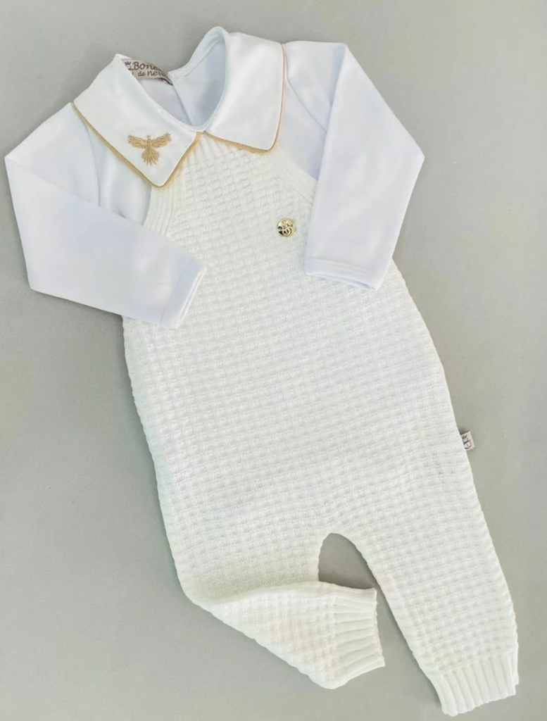 Conjunto batizado menino de tricot bebê trança branco manga curta Boneco de  Neve - Loja Boneco de Neve