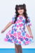 Vestido Infantil Branco Floral Azul e Rosa