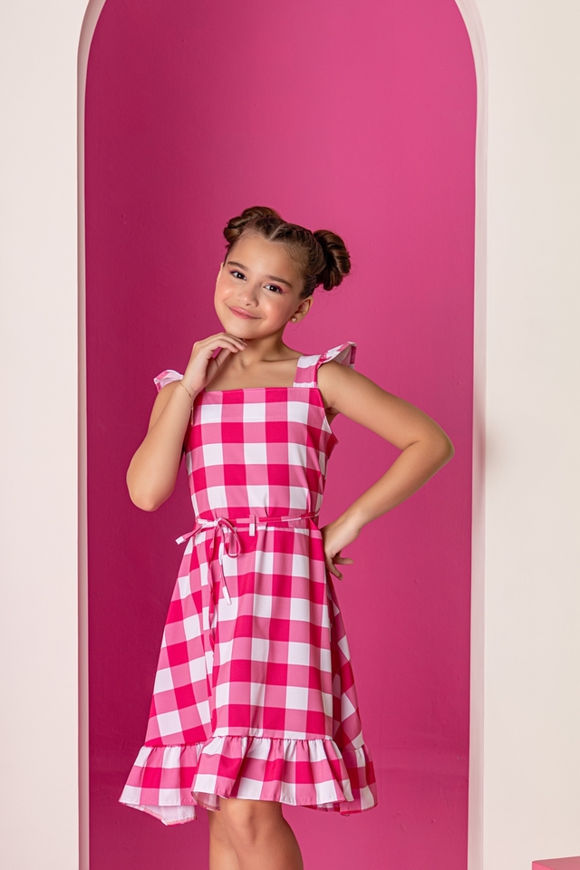 Vestido Infantil Xadrez Rosa