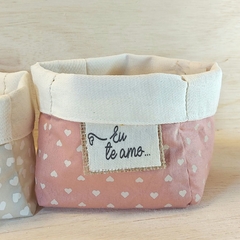 Cachepô Eu Te Amo - Coração - Rosé - Tag Personalizada - Algodão Cru, Cores e Estampas