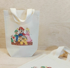 Sacolinha Minibag com Tag - Mario Bros - Videogame - Personalizada - Estampa Grande - Algodão Cru - Lembrancinha de Aniversário na internet