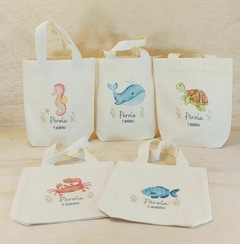 Sacolinha Minibag Fundo do Mar - Menina - Aquarelado - Personalizada - Estampa Grande - Algodão Cru - Lembrancinha de Aniversário na internet