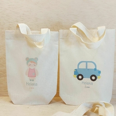 Sacolinha Minibag Carros e Bichos - Personalizada - Estampa Padrão - Algodão Cru - Lembrancinha de Aniversário - comprar online