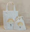 Kit Desconto Sacolinha Minibag com Saquinho - Sol - Felicidade - Personalizada - Estampa Grande - Algodão Cru - Lembrancinha de Aniversário