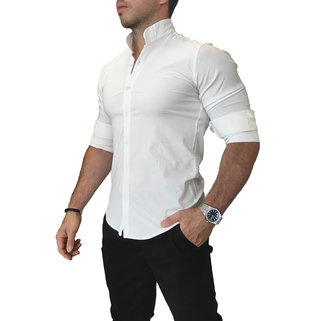 Camisa Manga Larga Hombre Super Elastizada Mao Entallada Algodon Harbak