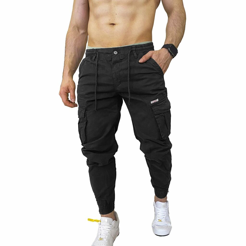 Pantalones tipo jogger de sarga elastizada, estilo de tiro caído, para  hombre (talla S – 5XL)