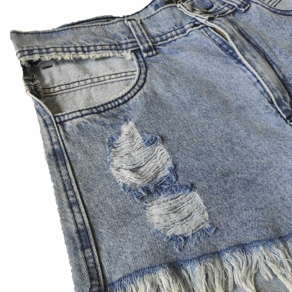 Short Jean Mom de Mujer Flecos y Rotura Las Locas R JN1