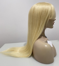 Peruca Cabelo Humano Loira Franja Lisa Ondulada Grande 60Cm na internet