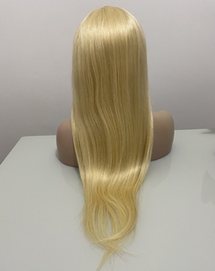 Peruca Cabelo Humano Loira Franja Lisa Ondulada Grande 60Cm - comprar online