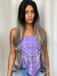 Peruca Mini Lace ao Meio Futura Ombre Platinada Preta Cinza na internet