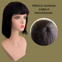 Peruca preta lisa reta com franja short bob - comprar online