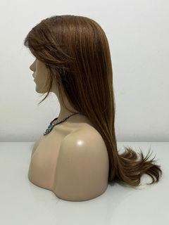 Imagem do Peruca humana loiro escuro com mechas castanho lace franjão