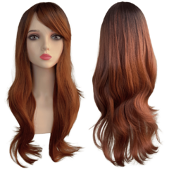 Peruca lisa ondulada ombre hair castanho ruiva futura 65cm - Perucas & Laces LIONSWIG