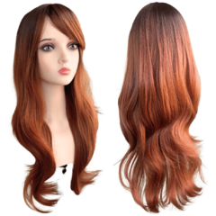 Peruca lisa ondulada ombre hair castanho ruiva futura 65cm