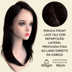 Peruca front lace humana media 45cm preta natural lateral - comprar online