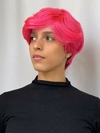 Peruca humana curta rosa pink franja lisa unissex cosplay