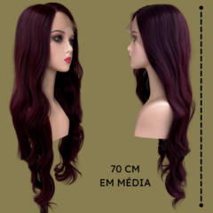 Imagem do Peruca front lace l-part marsala vermelha lisa ondulada 80cm