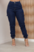Calça Cargo Jeans Jogger Feminina Cintura Alta Bolso Lateral Premium