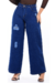 Calça Wide Leg Jeans Feminina Azul Denim Com Rasgos Stillger