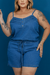 Jardineira Short Jeans Plus Size Com Lycra Azul Claro Stillger