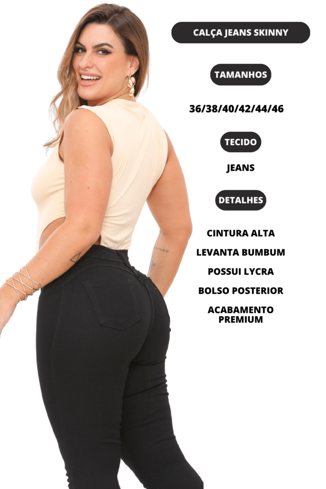 Kit 3 Calças Jeans Feminina Empina Bumbum Cós Alto