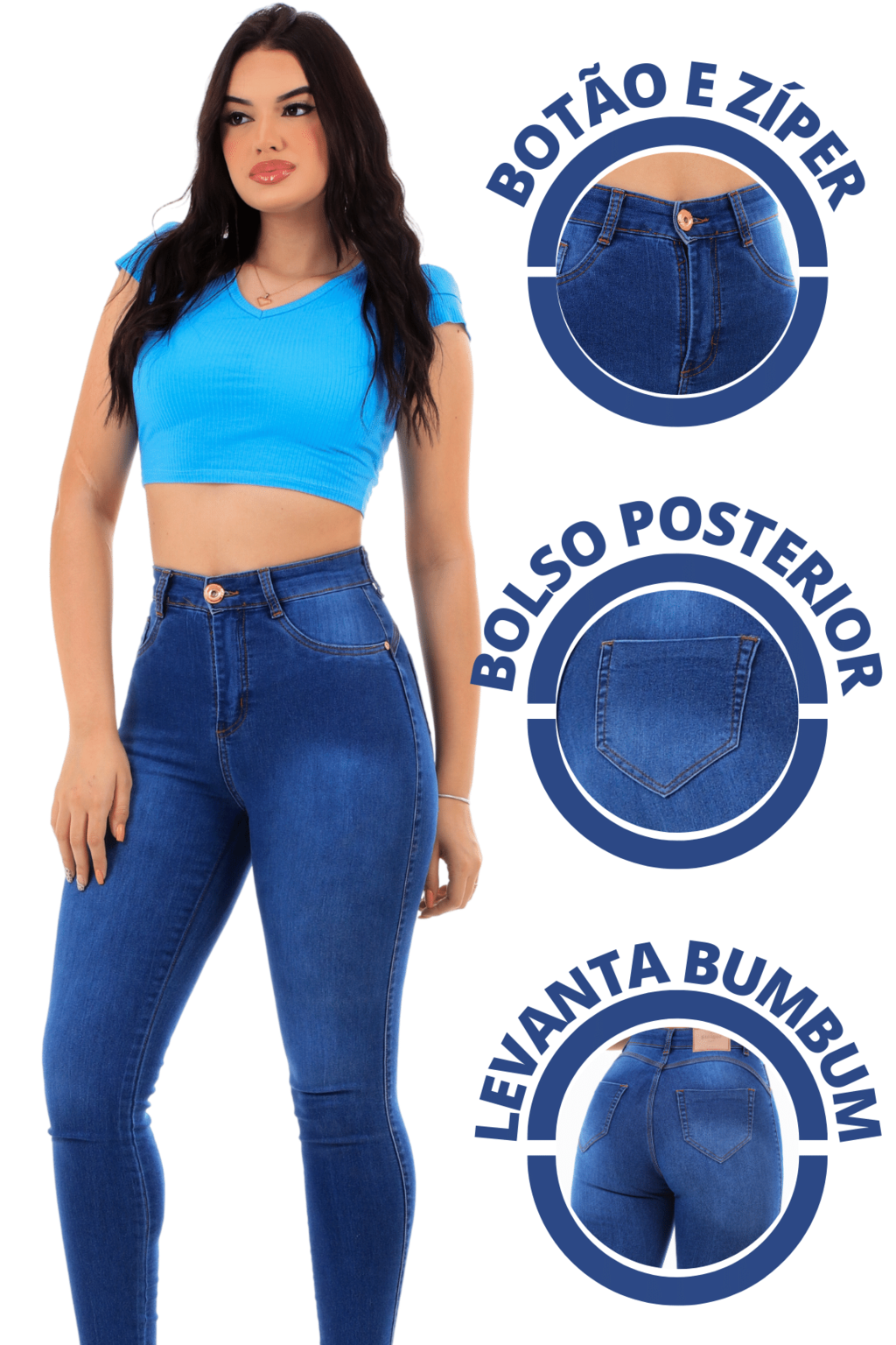 Kit 4 Calça Flare Feminina Jeans Com Licra Levanta Bumbum Azul