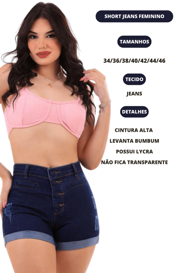 Short Jeans Feminino Cintura Alta Com Elastano Levanta Bumbum