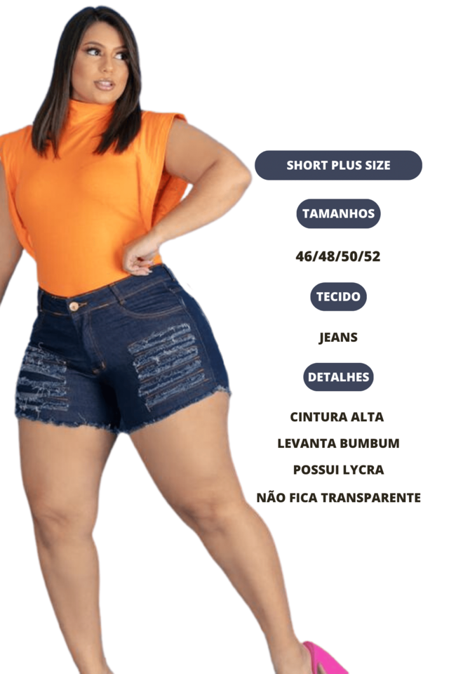 Short Jeans Feminino Plus Size Com Lycra Cintura Alta