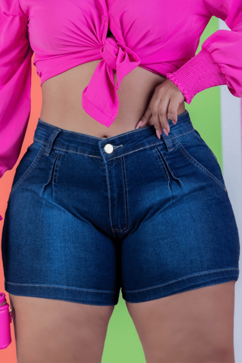 Short Jeans Plus Size Feminino Cintura Alta Barra Desfiada Stillger