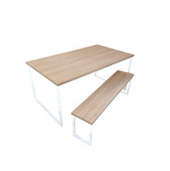 Mesa + 1 Banco 150x90cm Branco + Carvalho - M1B15090BCOCAR - comprar online